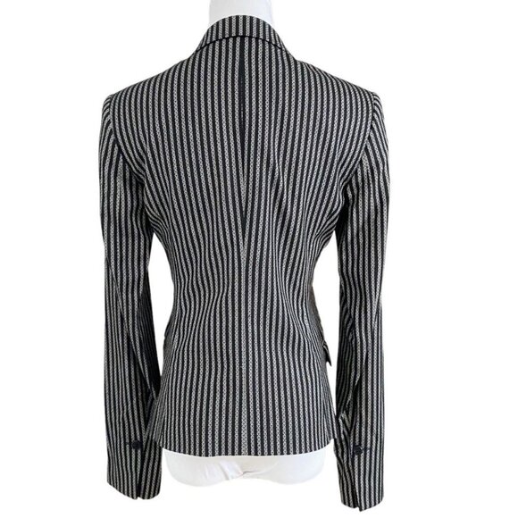 TIGER OF SWEDEN BLACK WHITE WOOL BLEND GEO STRIPED ODINA 3 PEAK LAPEL BLAZER - 4 - Picture 3 of 10